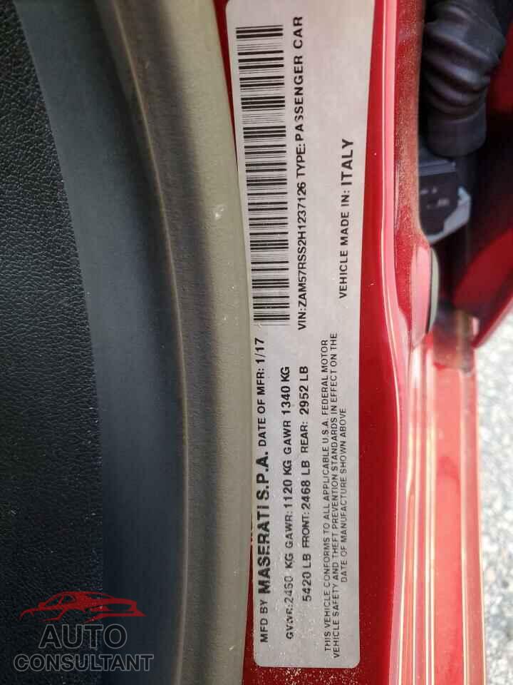 MASERATI ALL MODELS 2017 - ZAM57RSS2H1237126