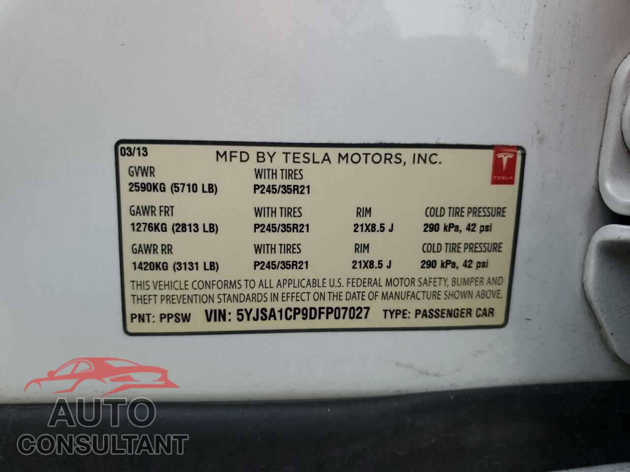 TESLA MODEL S 2013 - 5YJSA1CP9DFP07027