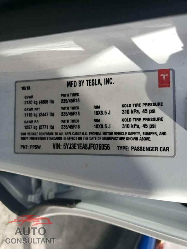 TESLA MODEL 3 2018 - 5YJ3E1EA8JF076056
