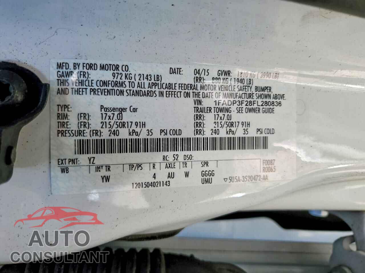 FORD FOCUS 2015 - 1FADP3F28FL280836