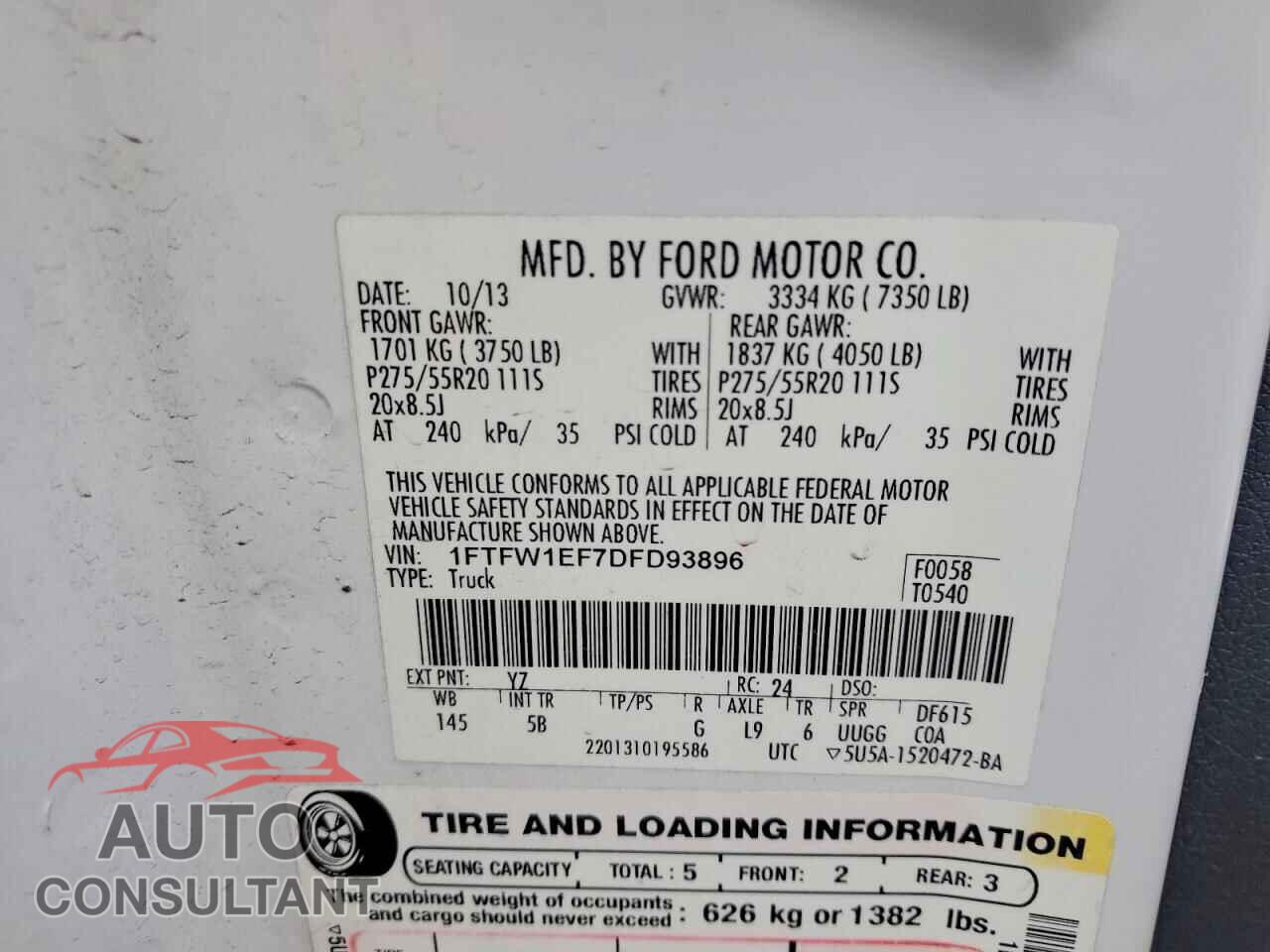 FORD F150 2013 - 1FTFW1EF7DFD93896