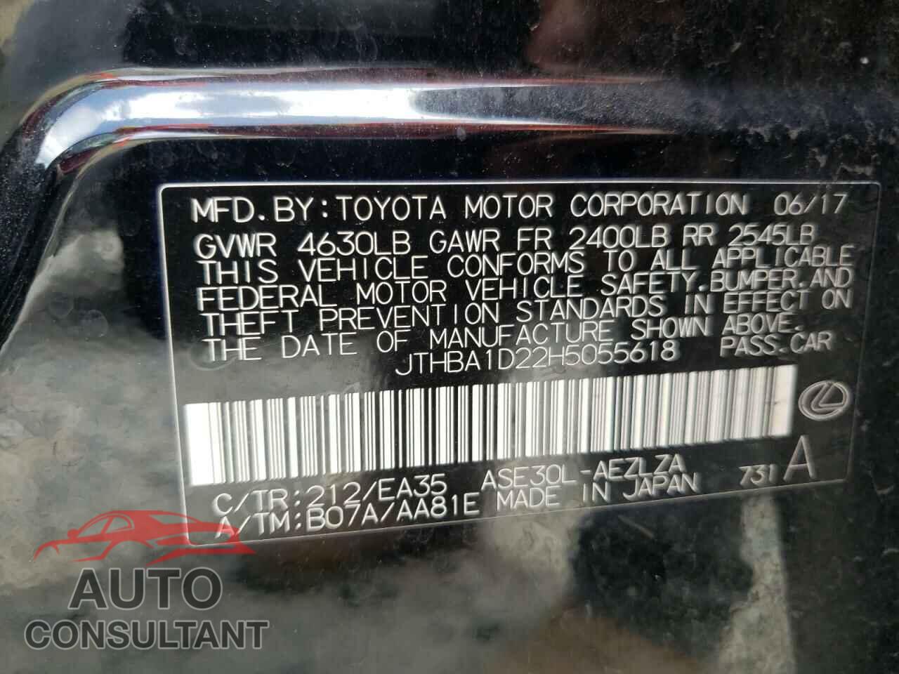 LEXUS IS 2017 - JTHBA1D22H5055618