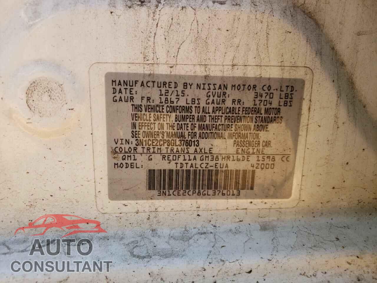 NISSAN VERSA 2016 - 3N1CE2CP8GL376013