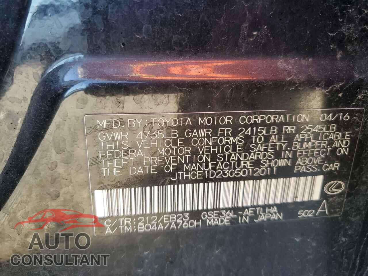 LEXUS IS 2016 - JTHCE1D23G5012011
