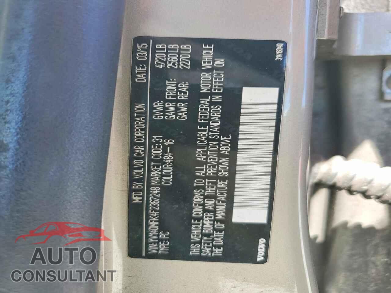 VOLVO S60 2015 - YV140MFK4F2367248