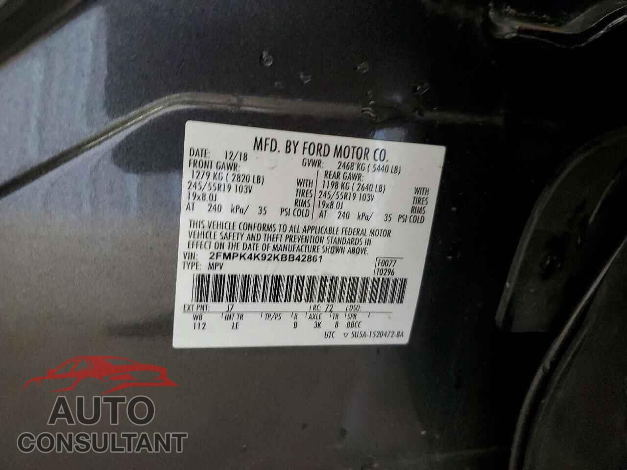 FORD EDGE 2019 - 2FMPK4K92KBB42861