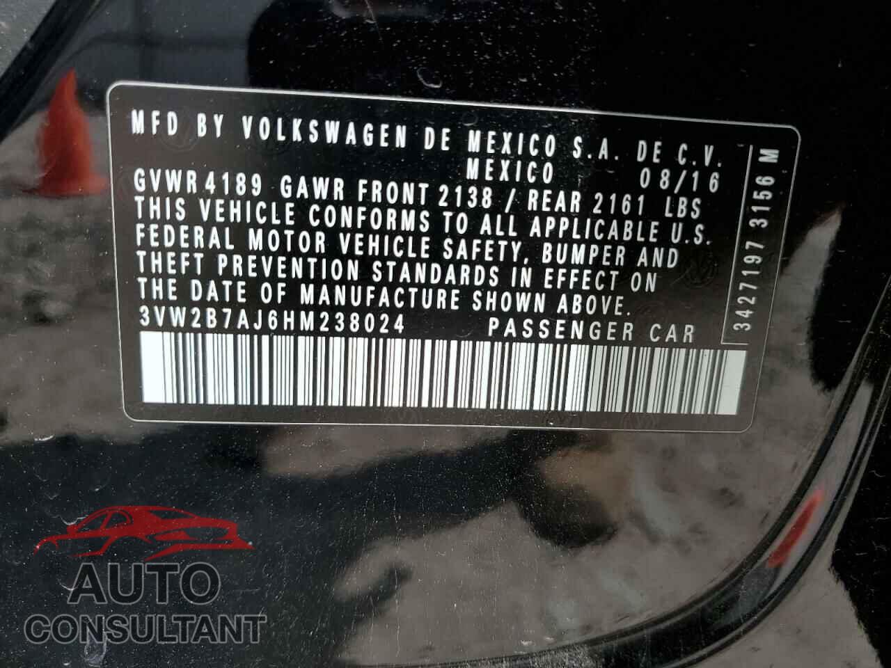 VOLKSWAGEN JETTA 2017 - 3VW2B7AJ6HM238024