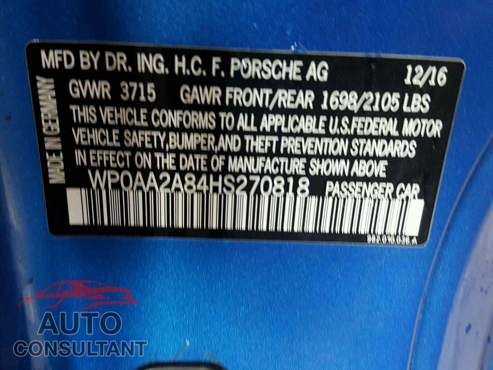PORSCHE CAYMAN 2017 - WP0AA2A84HS270818