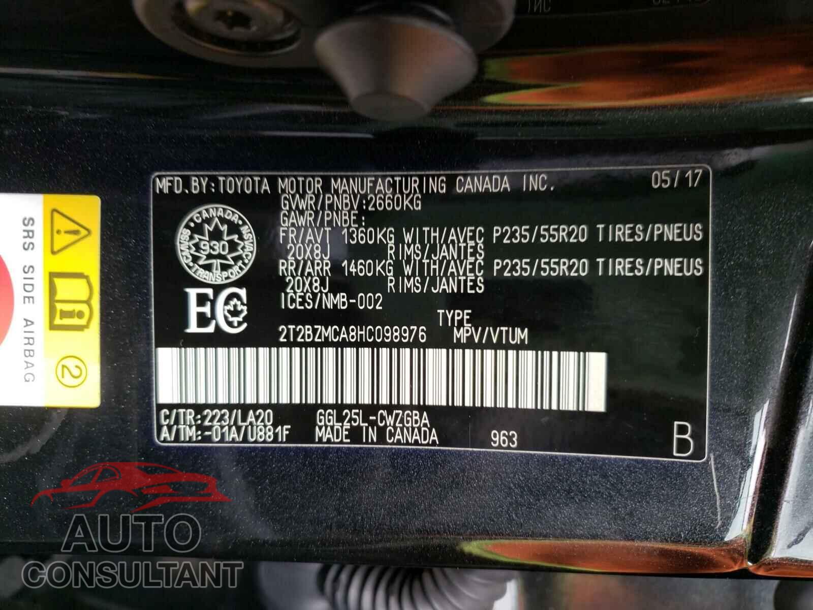 LEXUS RX350 2017 - 2T2BZMCA8HC098976