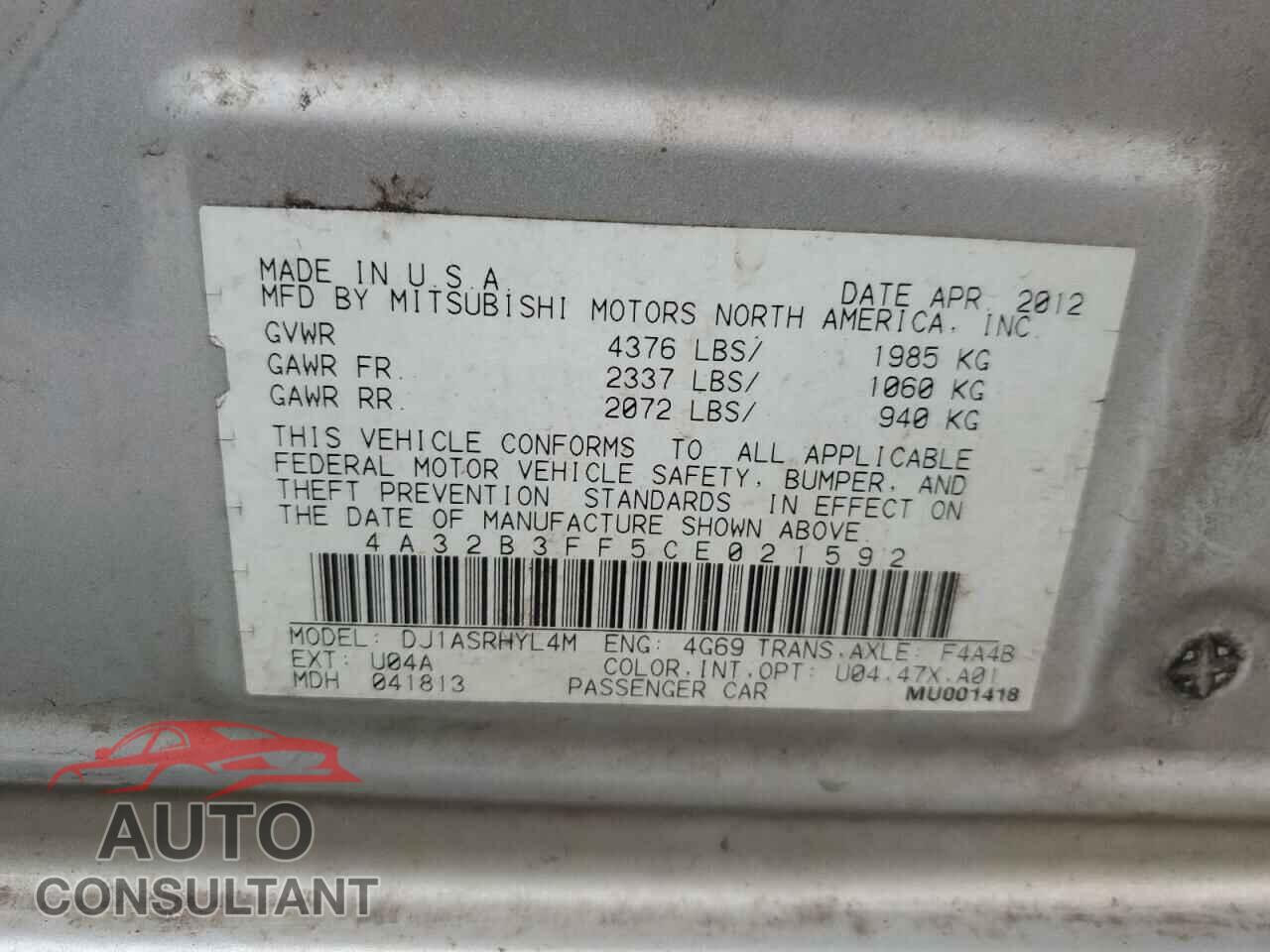 MITSUBISHI GALANT 2012 - 4A32B3FF5CE021592