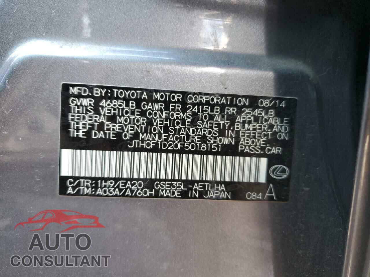 LEXUS IS 2015 - JTHCF1D20F5018151