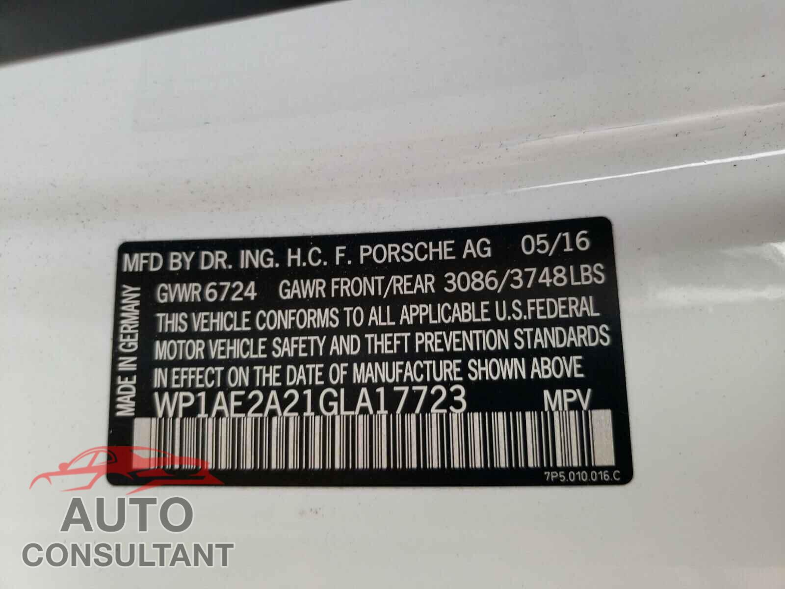 PORSCHE CAYENNE 2016 - WP1AE2A21GLA17723