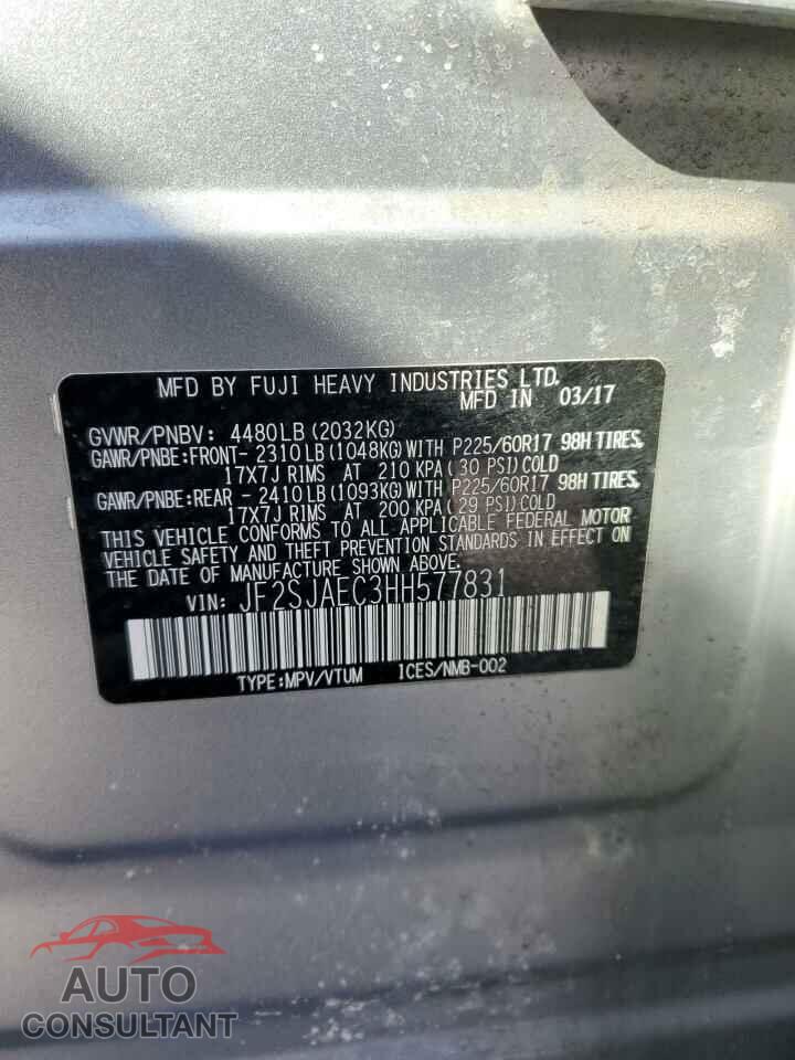 SUBARU FORESTER 2017 - JF2SJAEC3HH577831