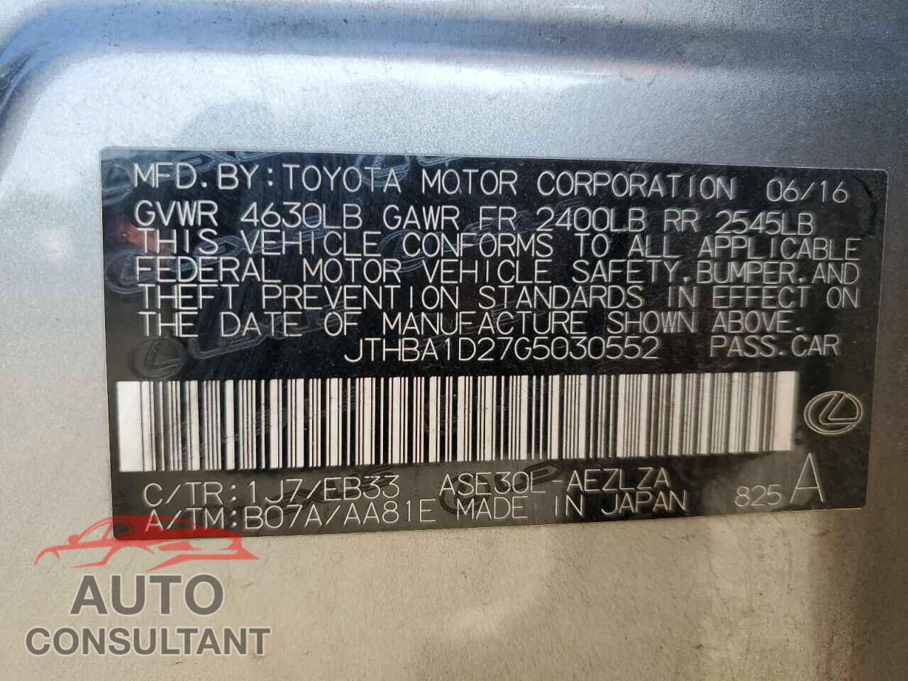 LEXUS IS 2016 - JTHBA1D27G5030552