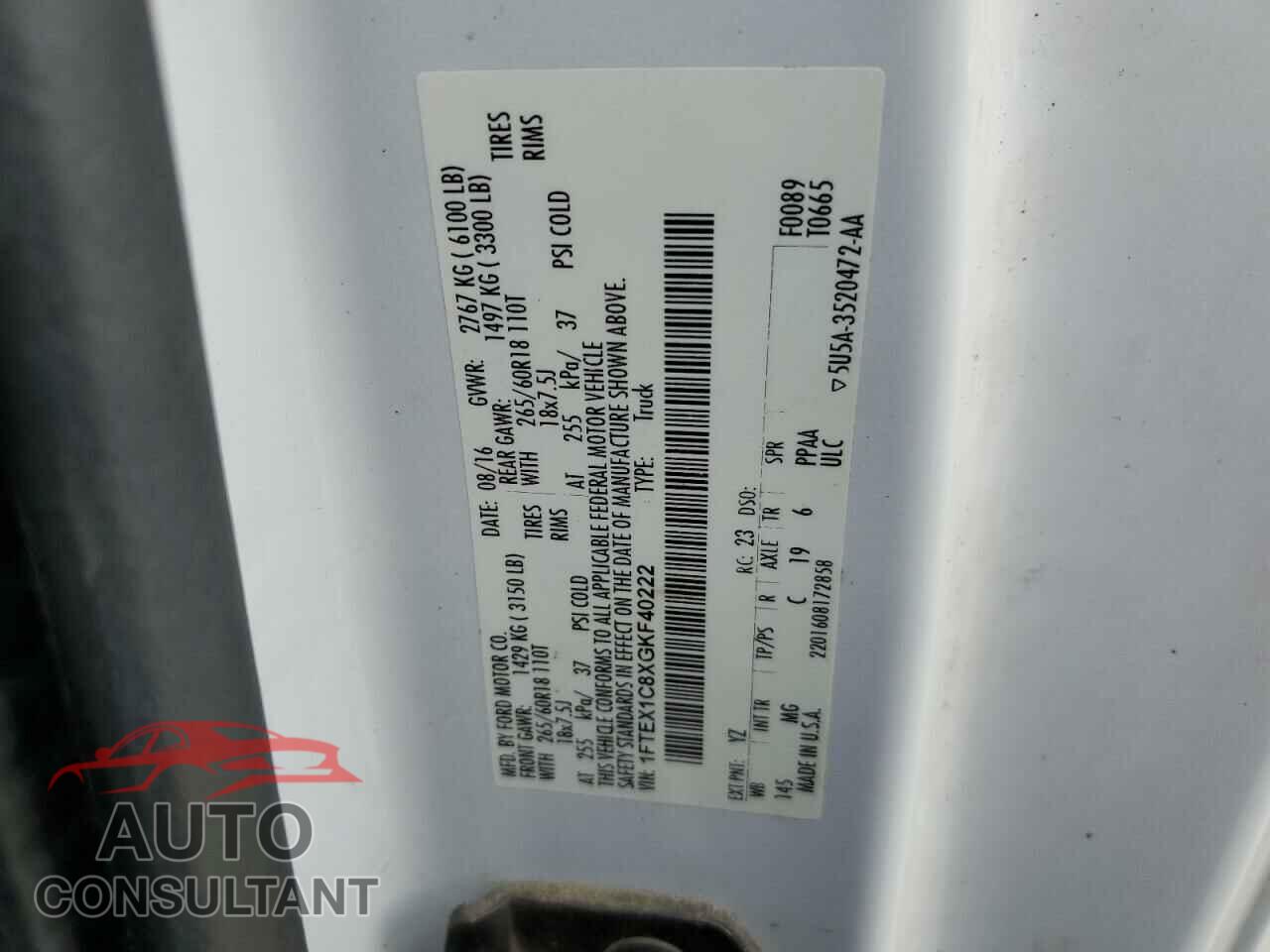 FORD F-150 2016 - 1FTEX1C8XGKF40222