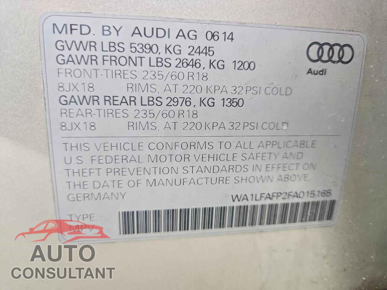 AUDI Q5 2015 - WA1LFAFP2FA015165