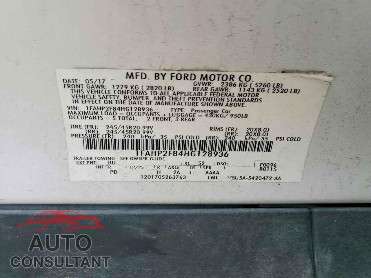 FORD TAURUS 2017 - 1FAHP2F84HG128936