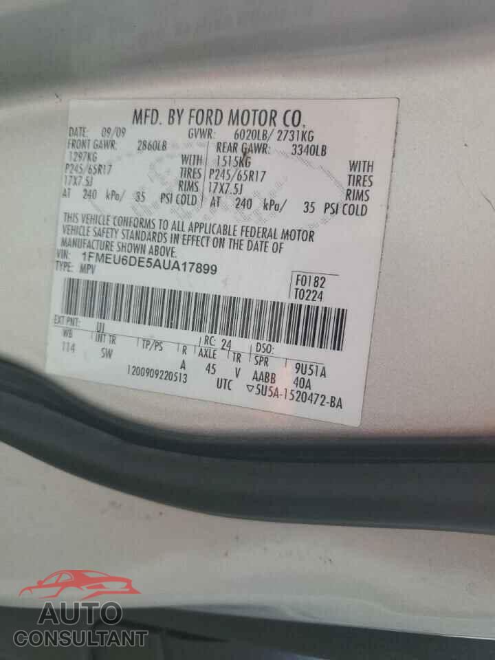 FORD EXPLORER 2010 - 1FMEU6DE5AUA17899