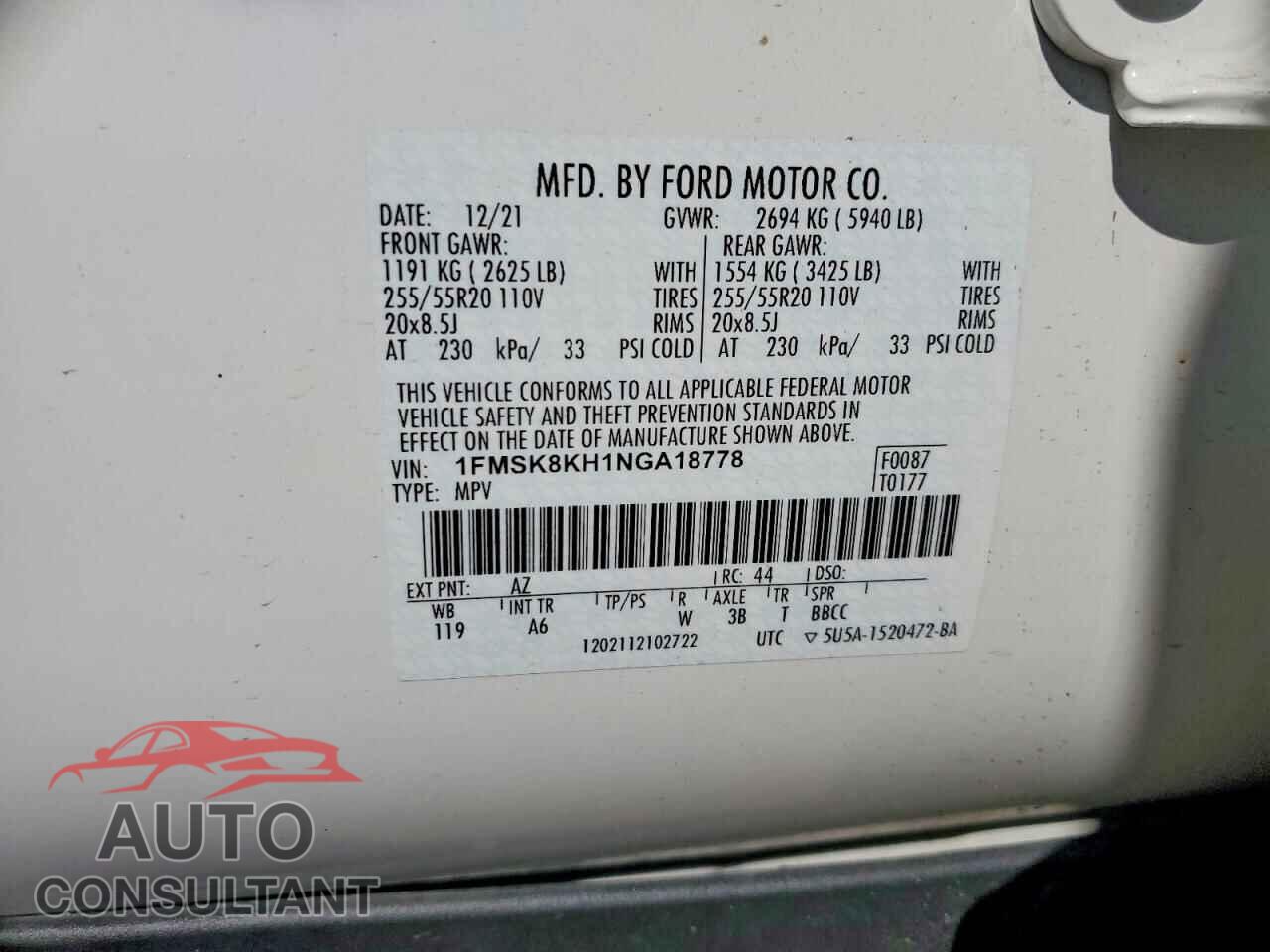 FORD EXPLORER 2022 - 1FMSK8KH1NGA18778
