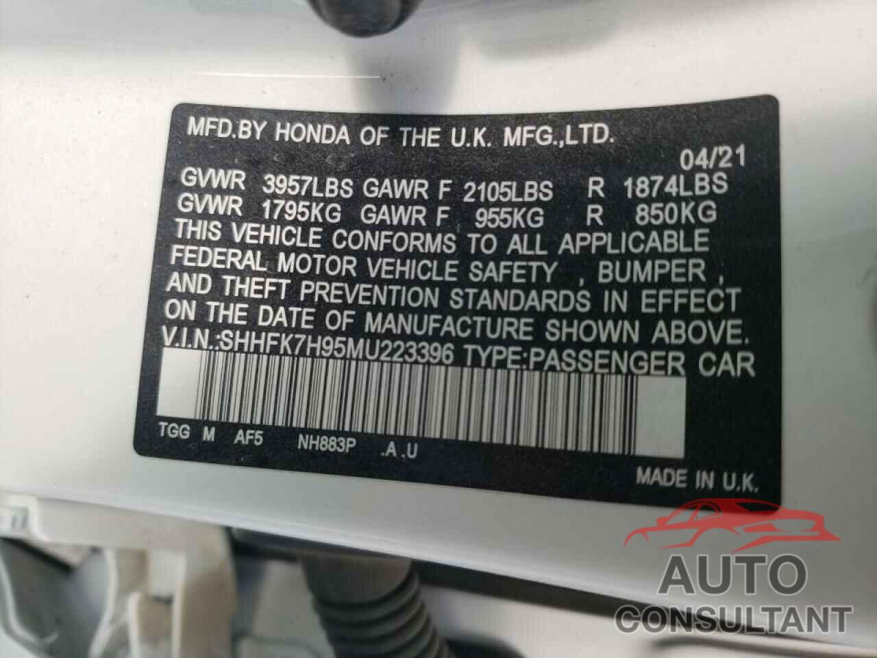 HONDA CIVIC 2021 - SHHFK7H95MU223396