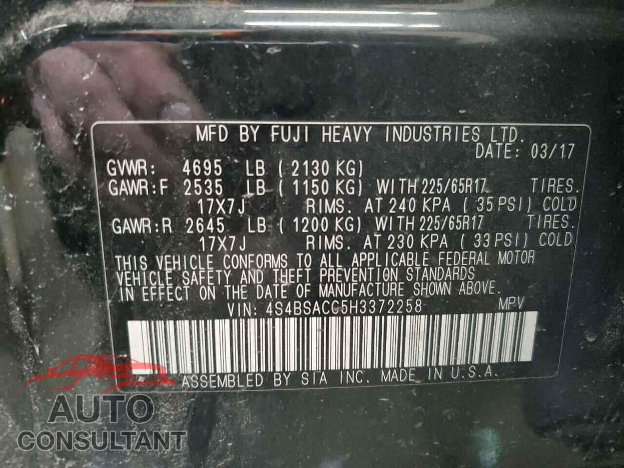 SUBARU OUTBACK 2017 - 4S4BSACC5H3372258