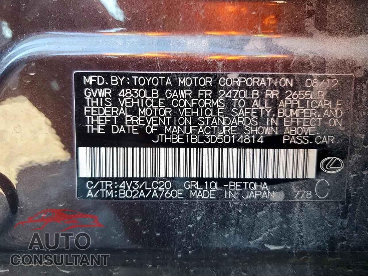 LEXUS GS350 2013 - JTHBE1BL3D5014814