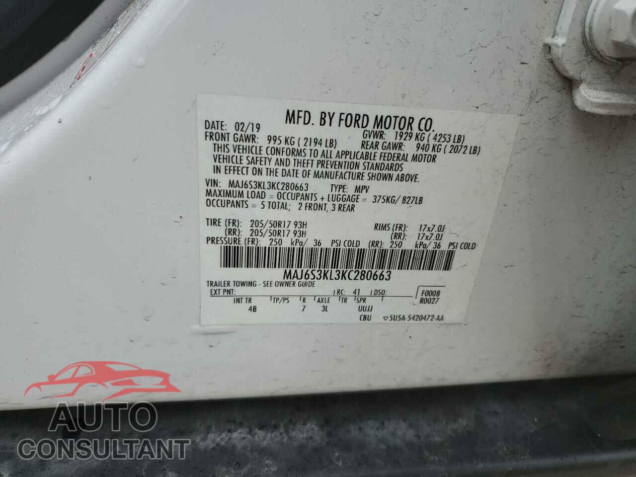 FORD ECOSPORT 2019 - MAJ6S3KL3KC280663