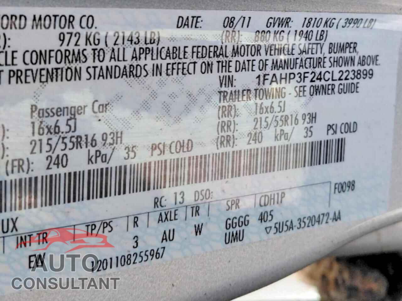 FORD FOCUS 2012 - 1FAHP3F24CL223899