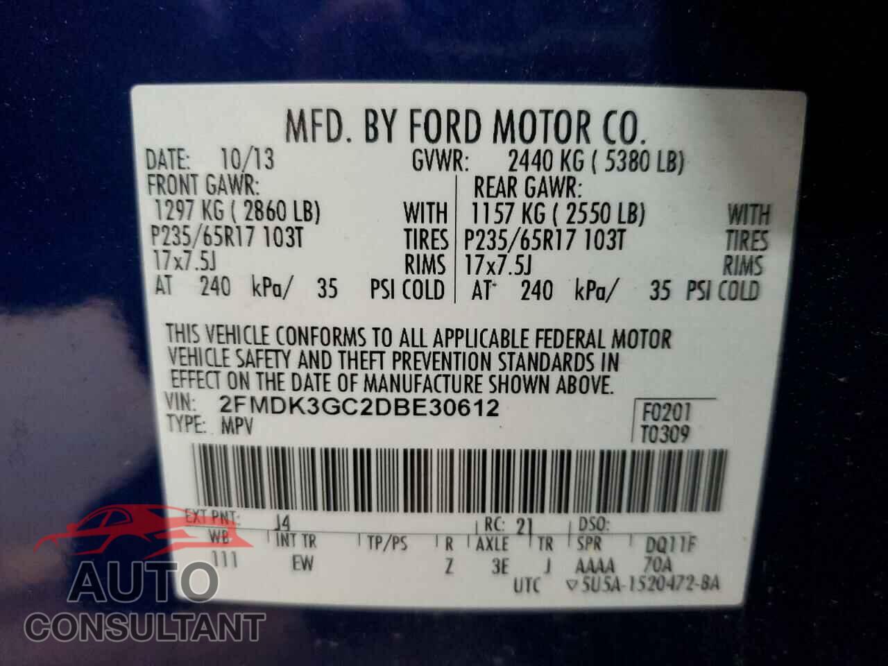 FORD EDGE 2013 - 2FMDK3GC2DBE30612