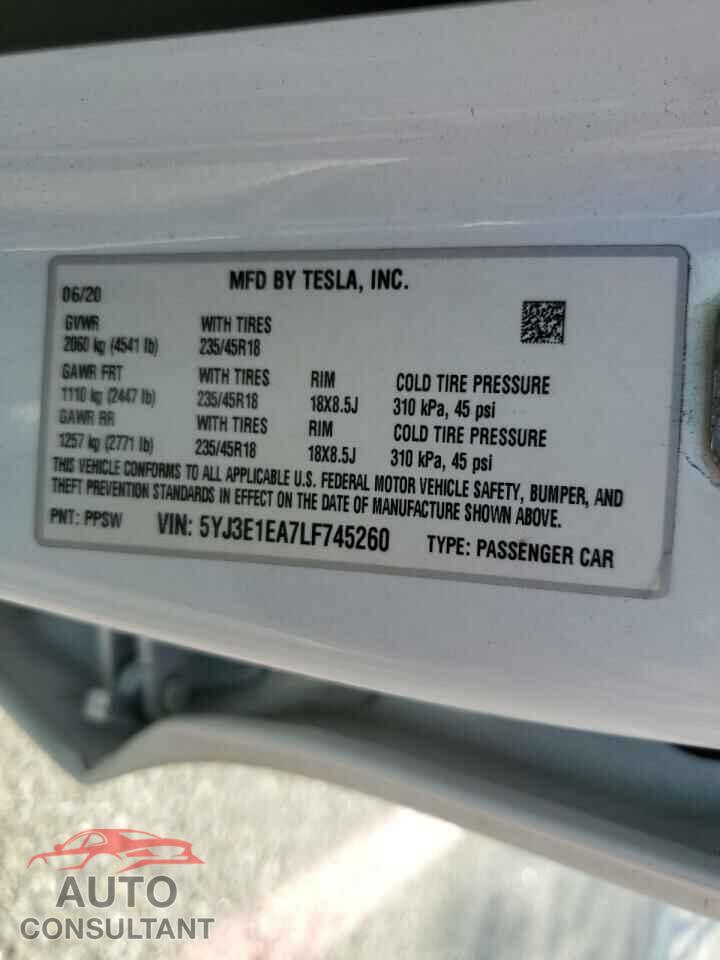 TESLA MODEL 3 2020 - 5YJ3E1EA7LF745260