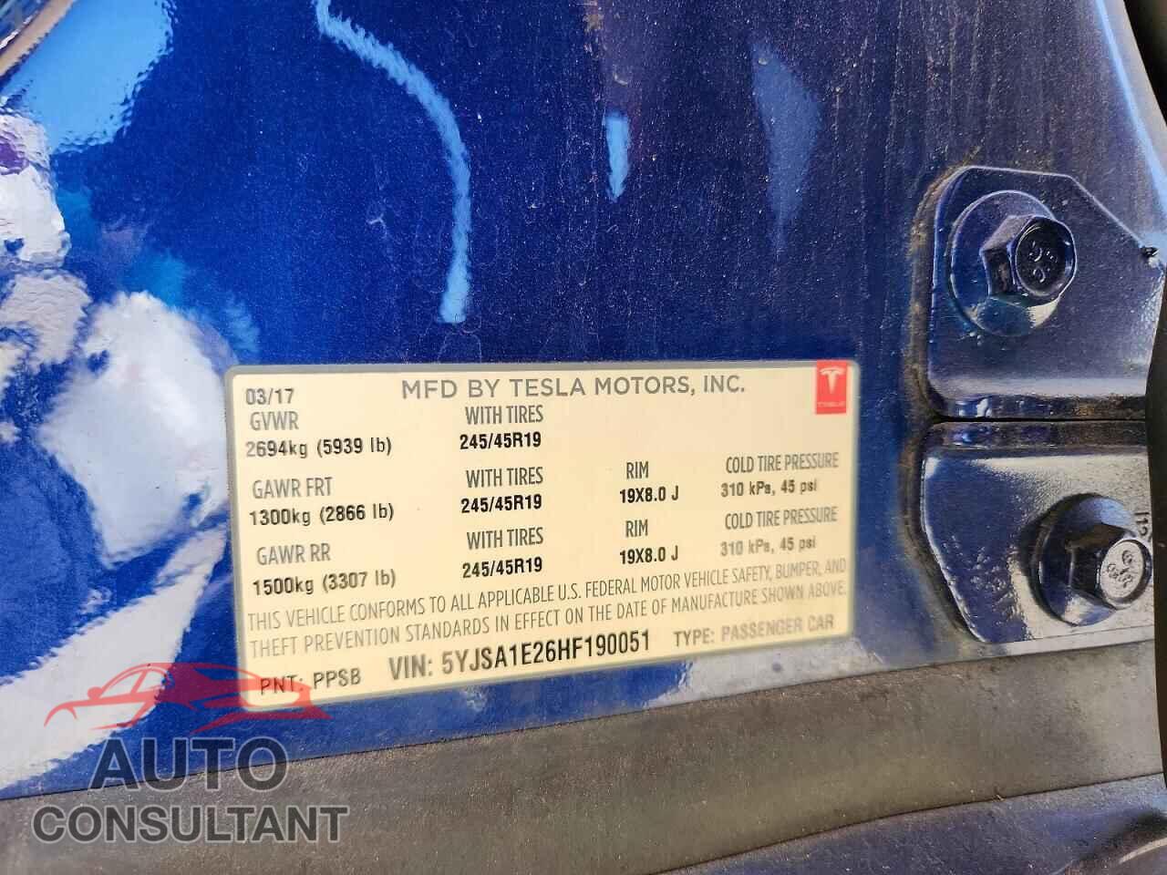 TESLA MODEL S 2017 - 5YJSA1E26HF190051