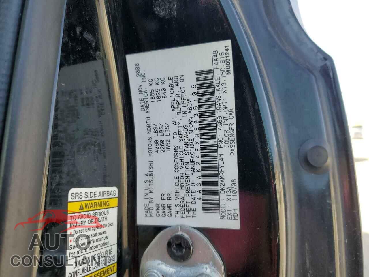 MITSUBISHI ECLIPSE 2009 - 4A3AK24FX9E036705