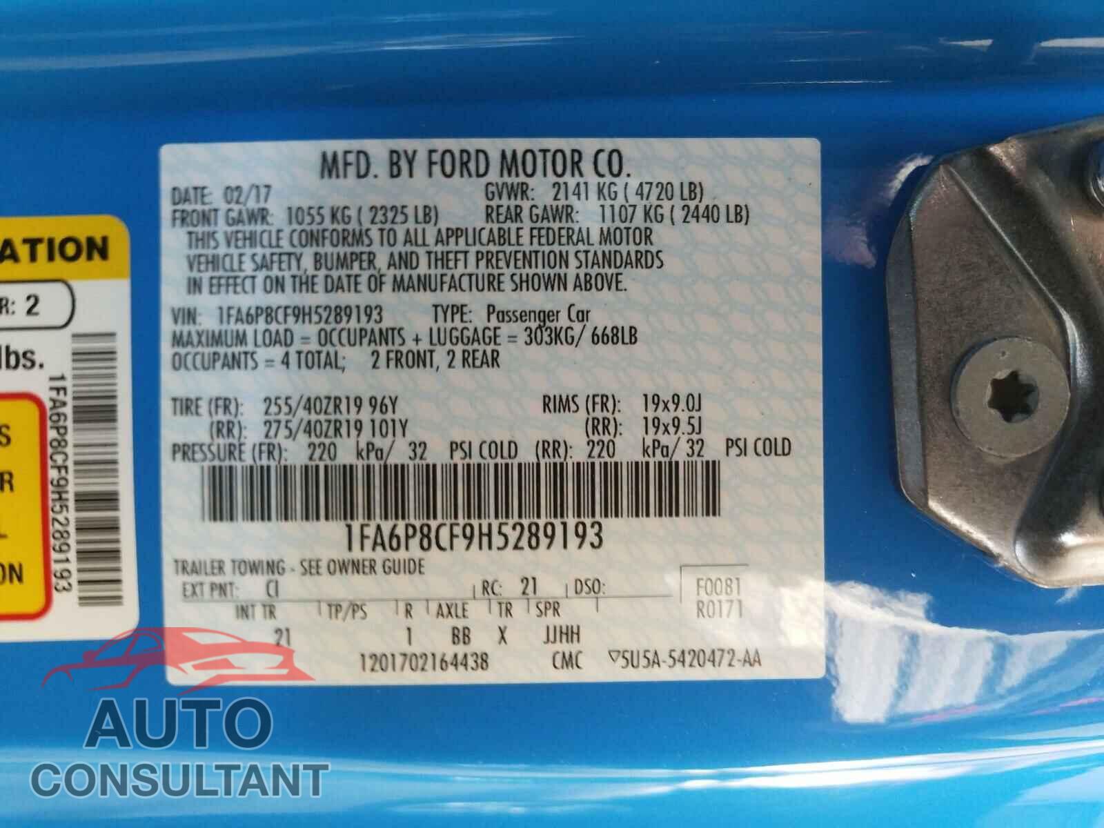 FORD MUSTANG 2017 - 1FA6P8CF9H5289193