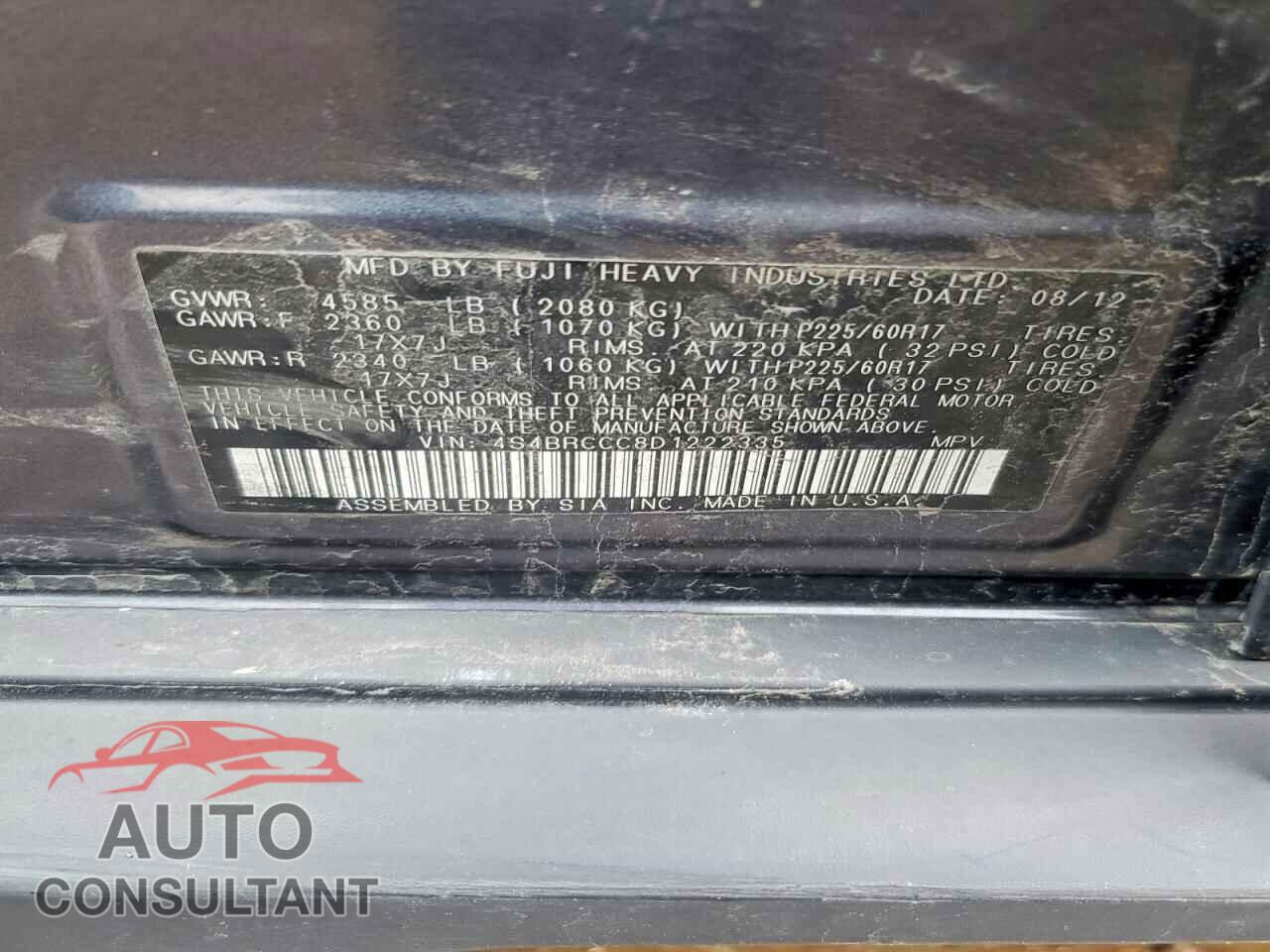 SUBARU OUTBACK 2013 - 4S4BRCCC8D1222335