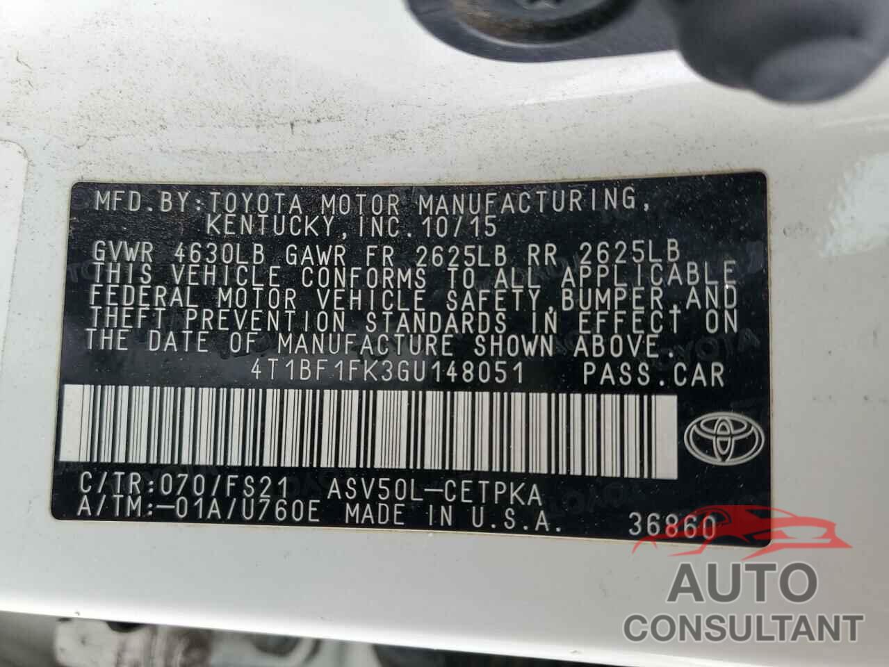 TOYOTA CAMRY 2016 - 4T1BF1FK3GU148051