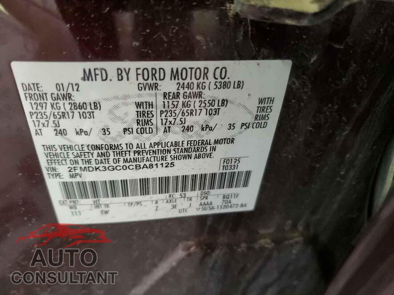 FORD EDGE 2012 - 2FMDK3GC0CBA81125