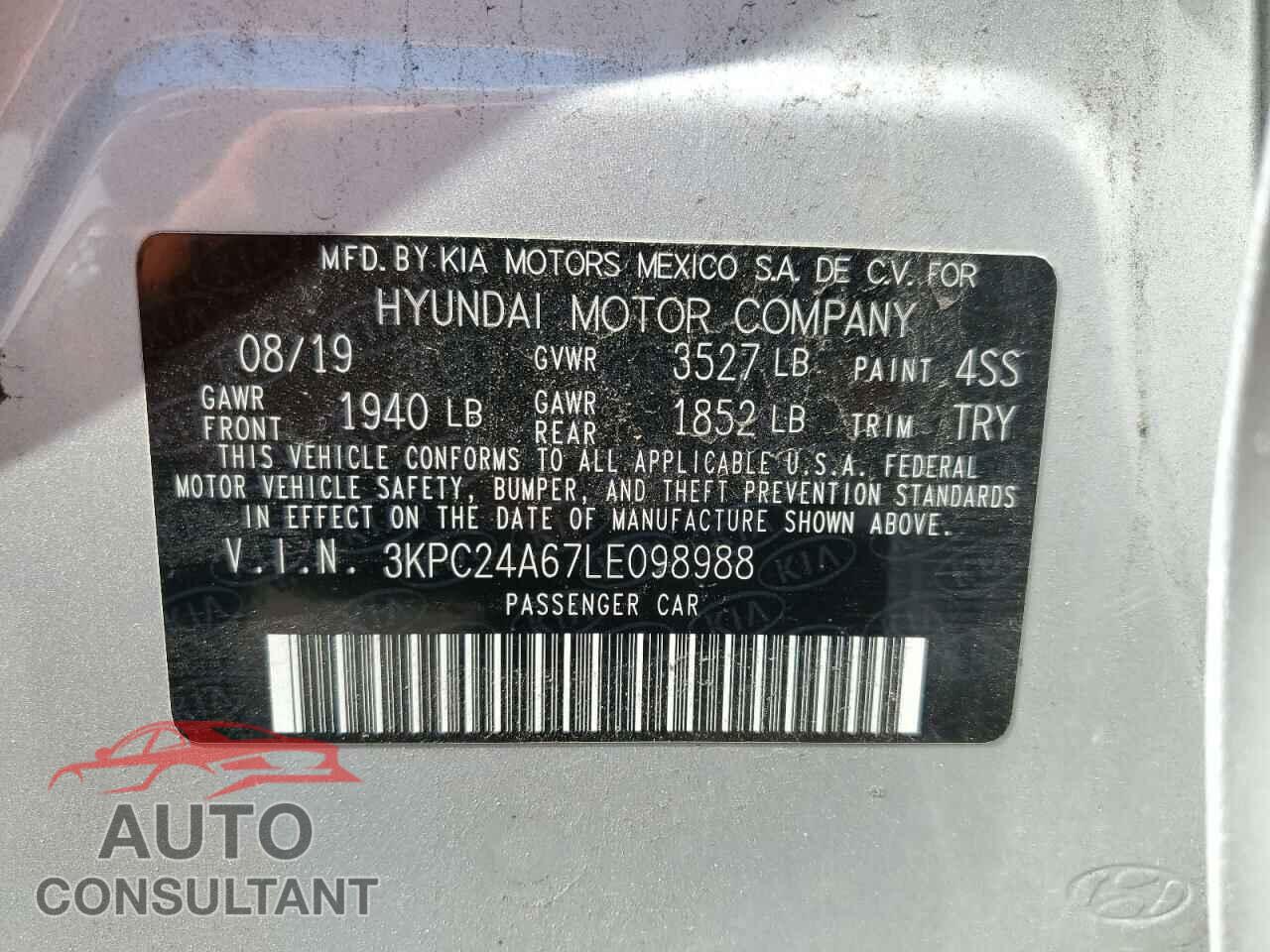 HYUNDAI ACCENT 2020 - 3KPC24A67LE098988