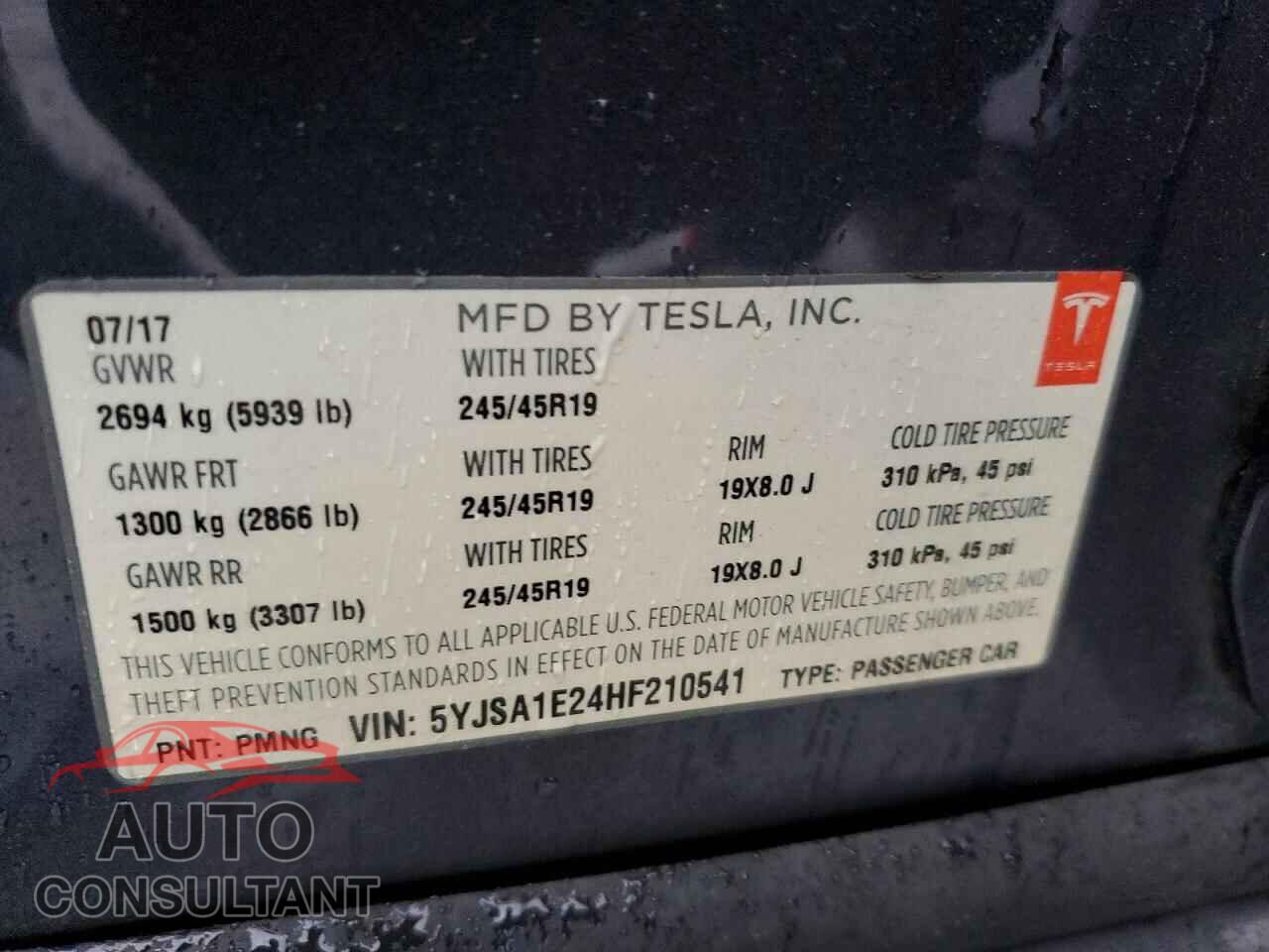 TESLA MODEL S 2017 - 5YJSA1E24HF210541
