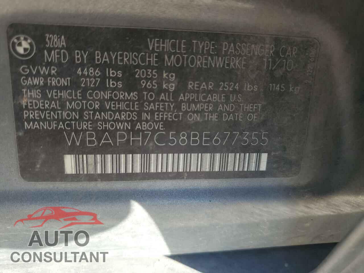BMW 3 SERIES 2011 - WBAPH7C58BE677355