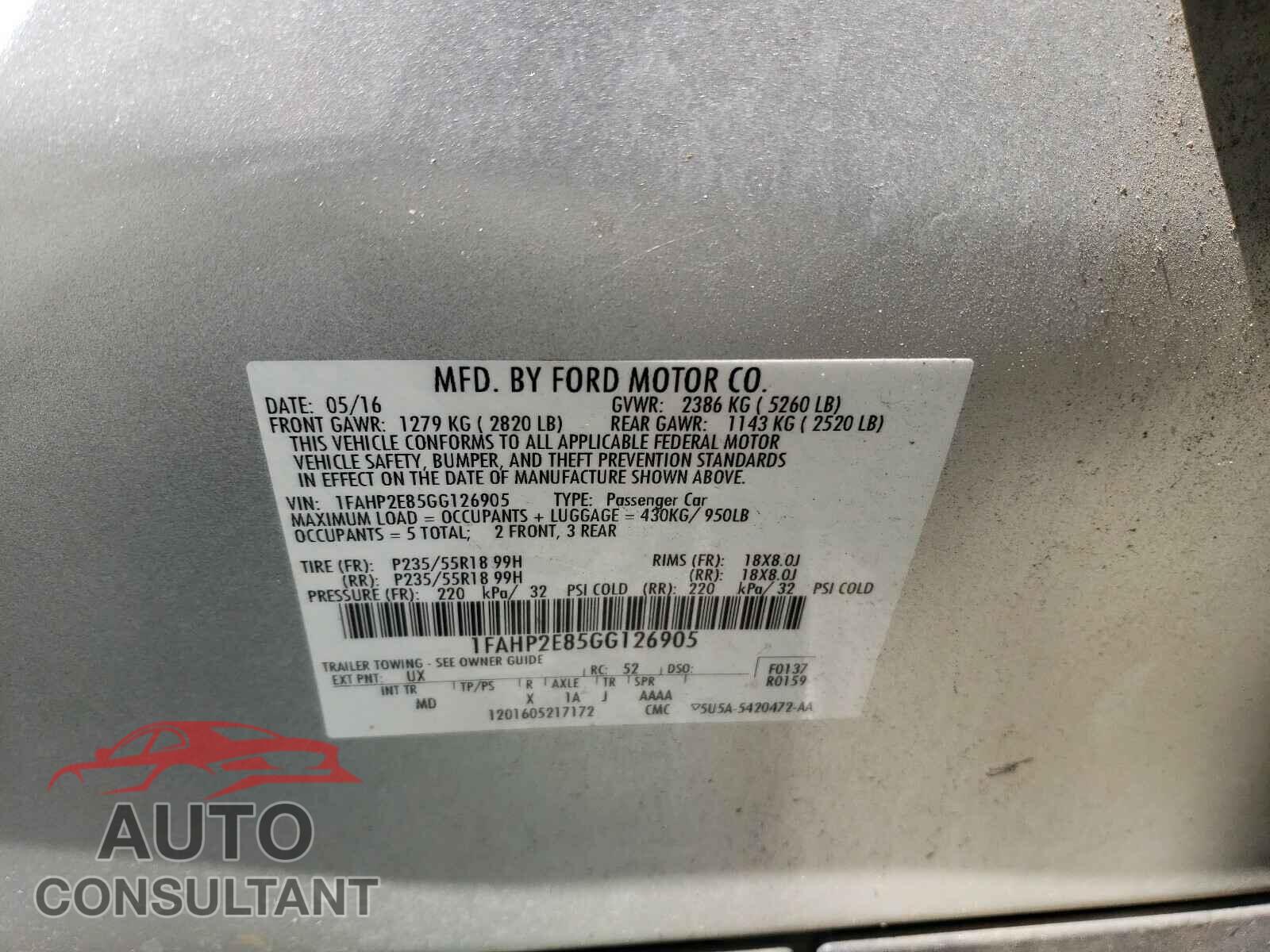 FORD TAURUS 2016 - 1FAHP2E85GG126905