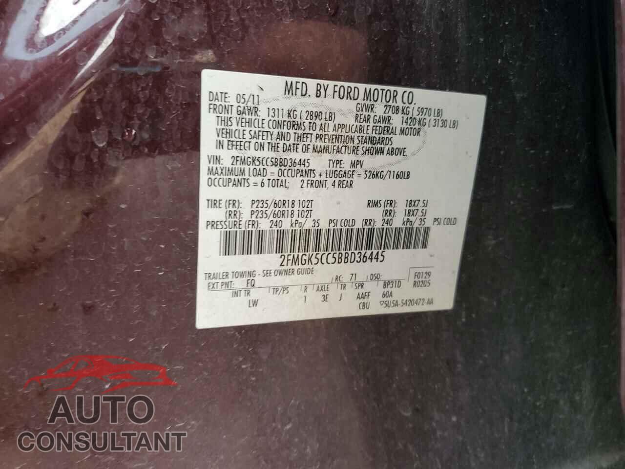FORD FLEX 2011 - 2FMGK5CC5BBD36445