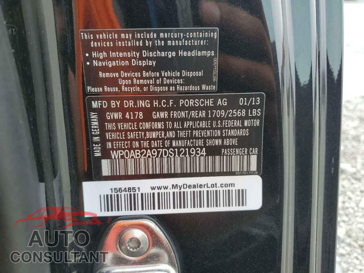 PORSCHE 911 2013 - WP0AB2A97DS121934