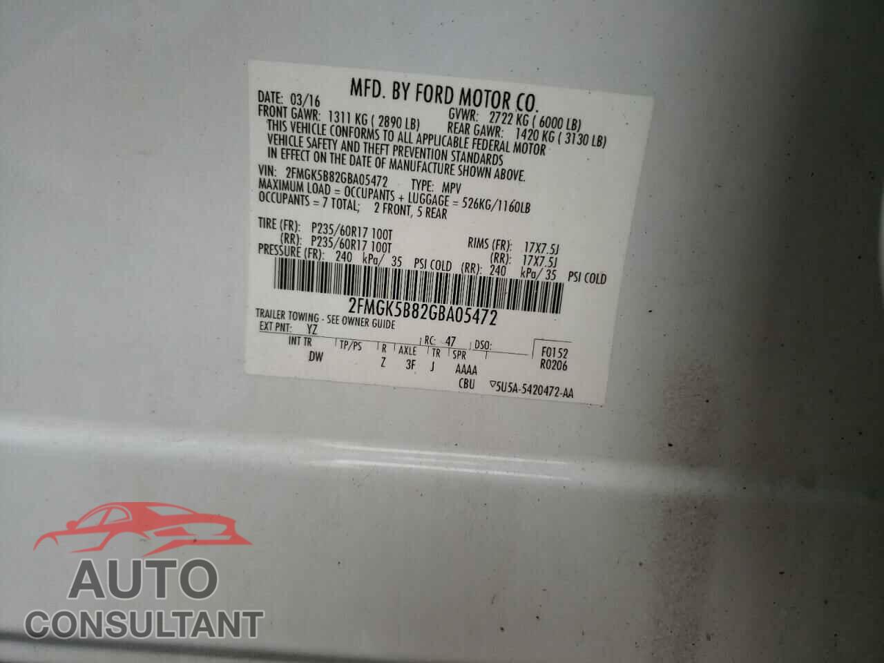 FORD FLEX 2016 - 2FMGK5B82GBA05472