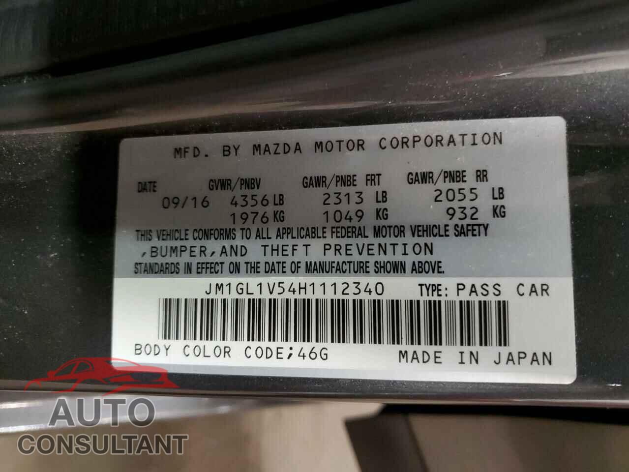 MAZDA 6 2017 - JM1GL1V54H1112340