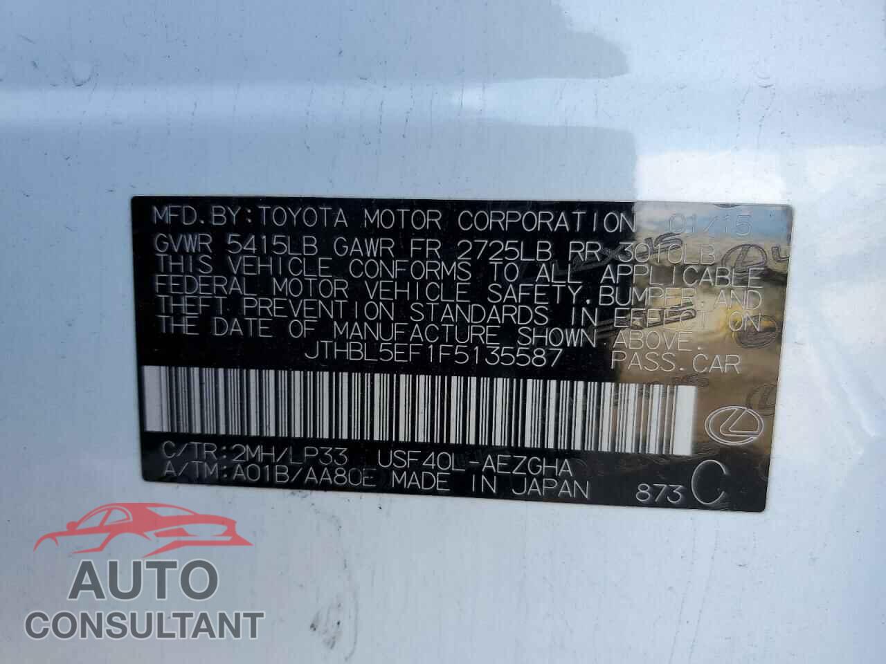 LEXUS LS460 2015 - JTHBL5EF1F5135587