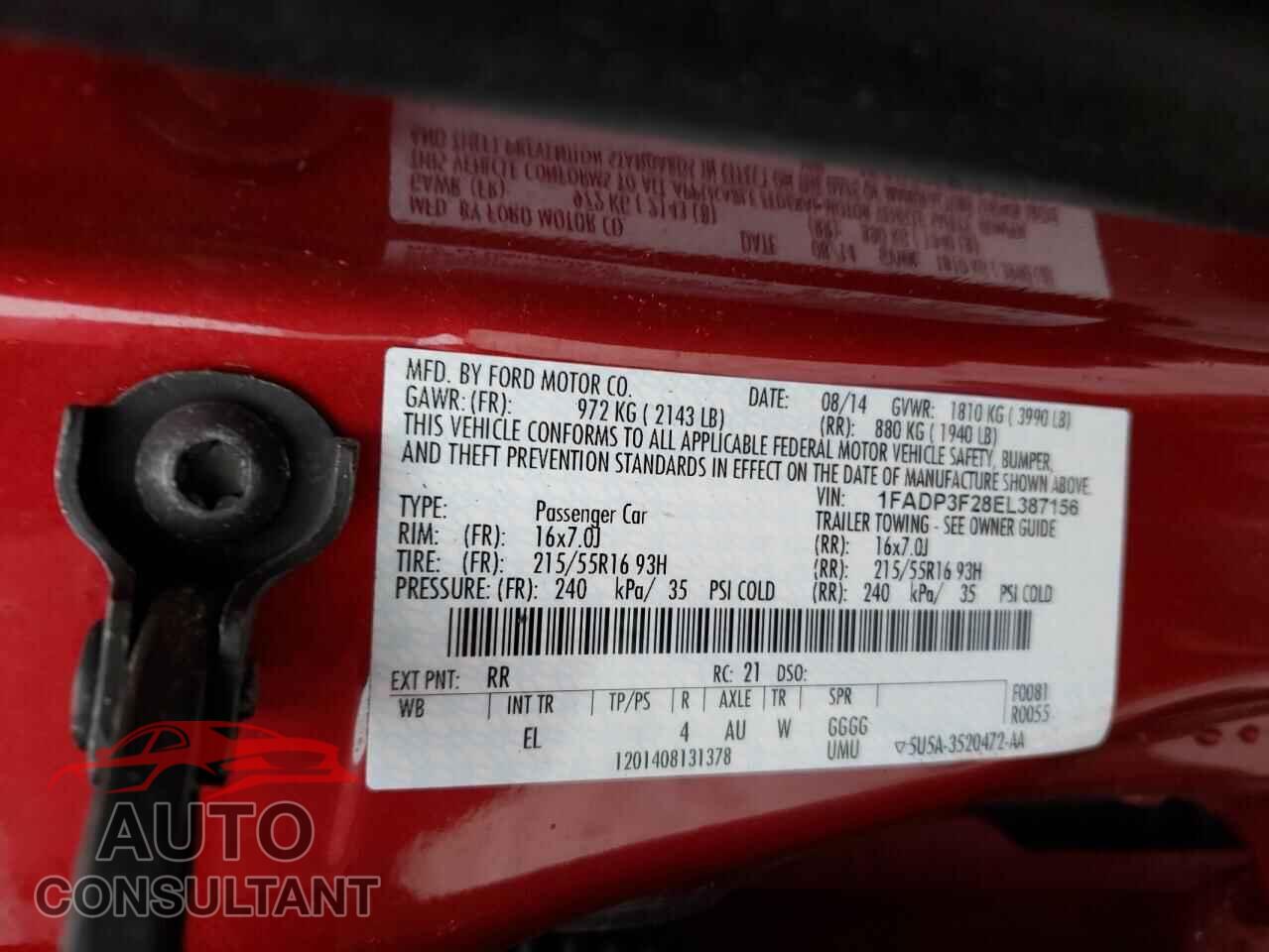 FORD FOCUS 2014 - 1FADP3F28EL387156