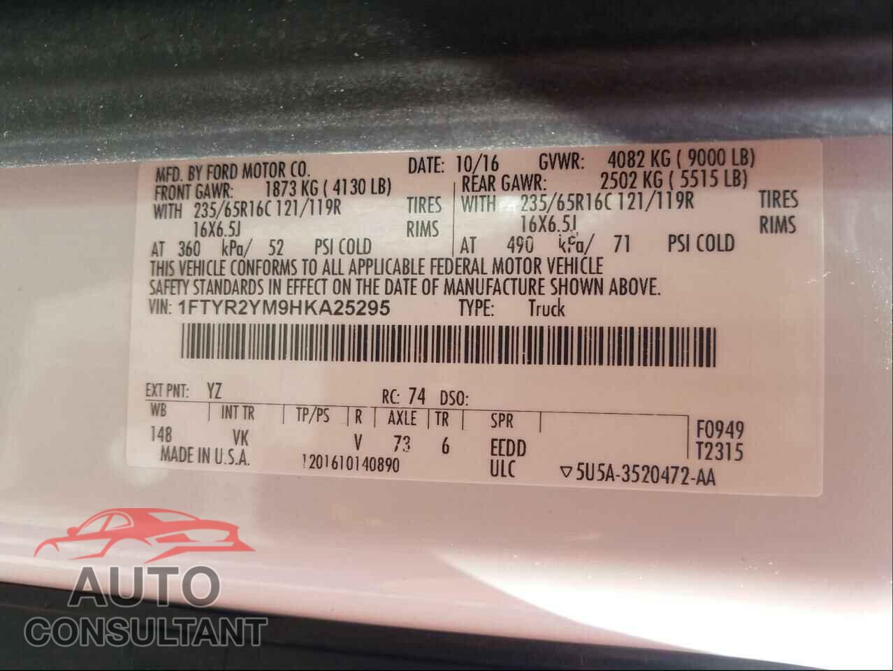 FORD TRANSIT CO 2017 - 1FTYR2YM9HKA25295
