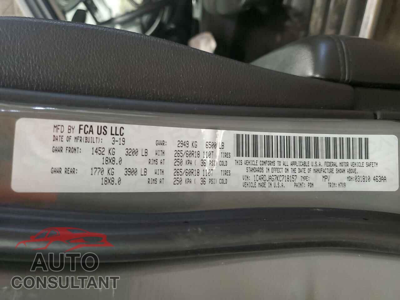 DODGE DURANGO 2019 - 1C4RDJAG7KC718157