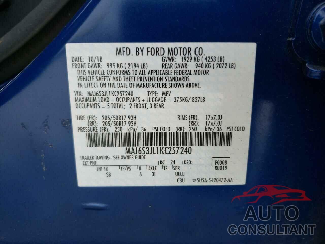 FORD ALL OTHER 2019 - MAJ6S3JL1KC257240