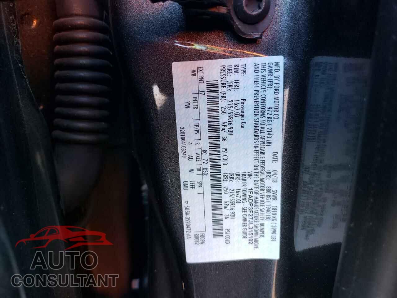 FORD FOCUS 2018 - 1FADP3F27JL315102